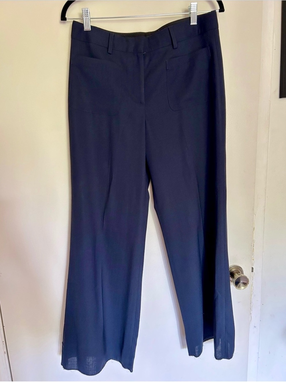 Theory Navy Wool Wide-Leg Dress Pants
